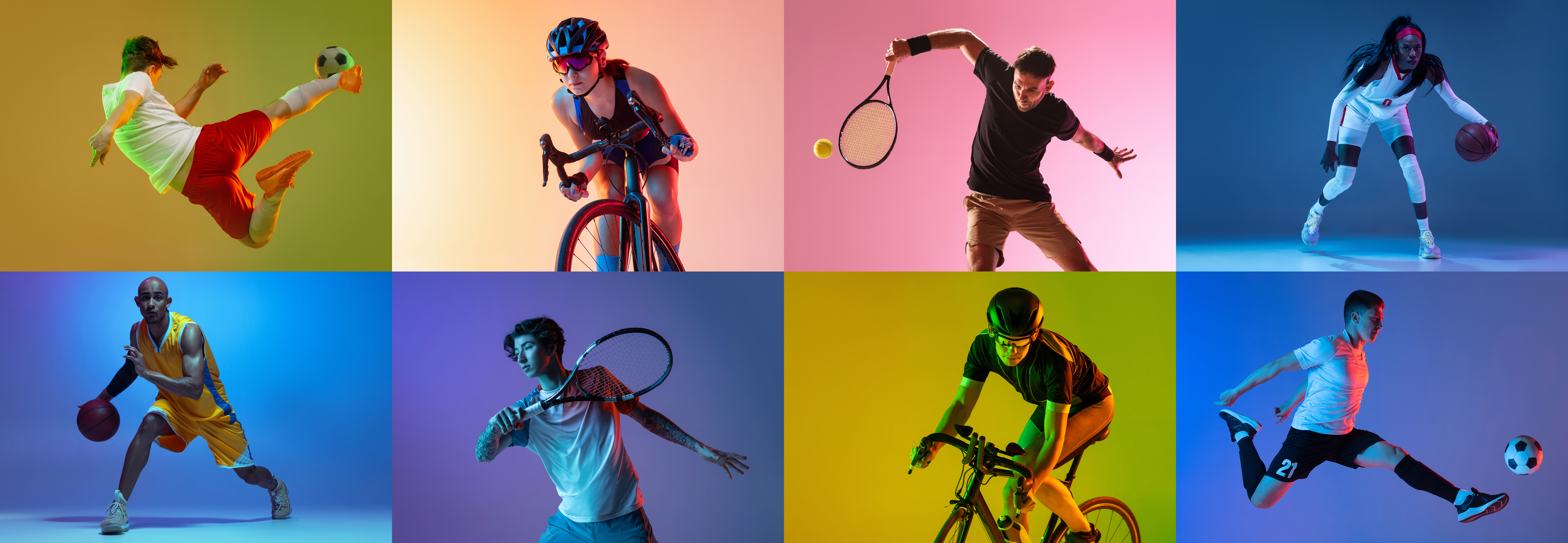 Basketball,,Soccer,,Tennis,And,Cycling.,Collage,Of,Different,Professional,Male